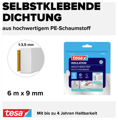 Habanyag tömítő, Tesamoll® Standard (H x Sz x Ma) 6 x 9 x 4 m, fehér, TESA, tartalom: 1 tekercs 4. kép