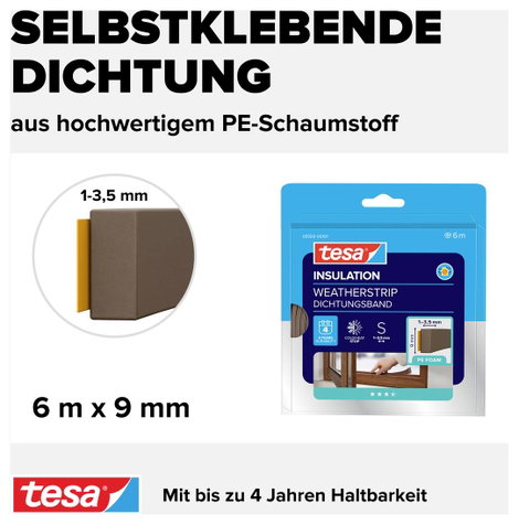 Habanyag tömítő, Tesamoll® Standard (H x Sz x Ma) 6 x 9 x 4 m, barna, TESA, tartalom: 1 tekercs 4. kép