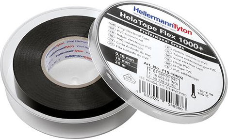 Szigetelőszalag 20 m x 19 mm, fekete PVC HellermannTyton HelaTape Flex 1000+