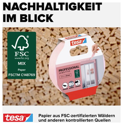 Tesa maszkolószalag, fedő, festőszalag 25 m x 25 mm rózsaszín tesa® Maler-Krepp Precision Sensitive 6. kép