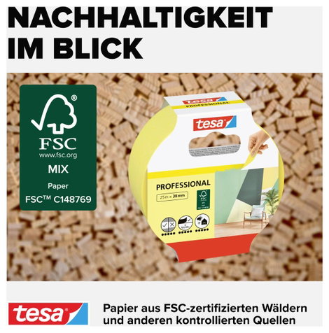 Tesa maszkolószalag, fedő, festőszalag 25 m x 38 mm sárga színű tesa® Maler-Krepp 56271 6. kép