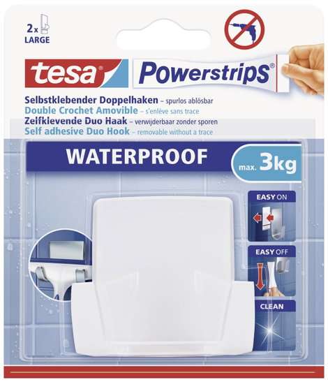 Vízhatlan ragasztású tartó Tesa Powerstrips® Waterproof Duo Hook Plastic TESA 59704