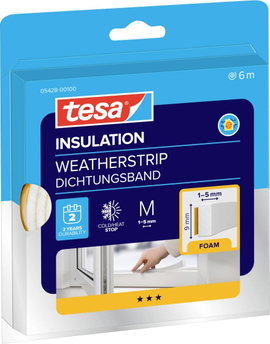 Tesa ablakszigetelő gumi, öntapadó szigetelő csík 6 m x 9 mm Tesamoll® 05428-100