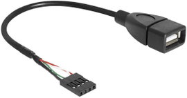 USB kábel 1 x USB 2.0 belső aljzat 4 pól. - 1 x USB 2.0 aljzat A, 0,2 m, fekete Delock