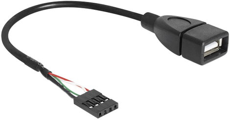 USB kábel 1 x USB 2.0 belső aljzat 4 pól. - 1 x USB 2.0 aljzat A, 0,2 m, fekete Delock