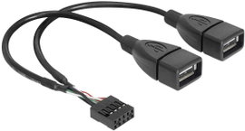 USB Y kábel [1x USB 2.0 alj belső 4 pólusú - 2x USB 2.0 alj A] 0.20 m fekete Delock