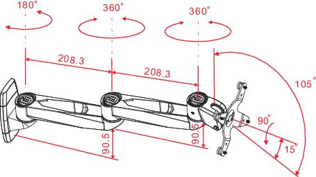 Fali monitortartó kar, dönthető/forgatható, max. 14 kg, 25,4-76,2 cm (10 3. kép