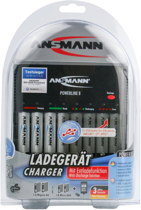 Ceruza AA, mikroceruza AAA akkutöltő, processzoros NiCd, NiMH akkutöltő Ansmann Powerline 8 1001-000 10. kép