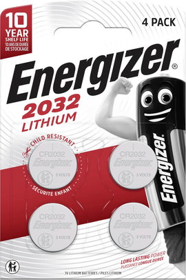CR2032 lítium gombelem, 3 V, 240 mA, 4 db, Energizer BR2032, DL2032, ECR2032, KCR2032, KL2032, KECR2