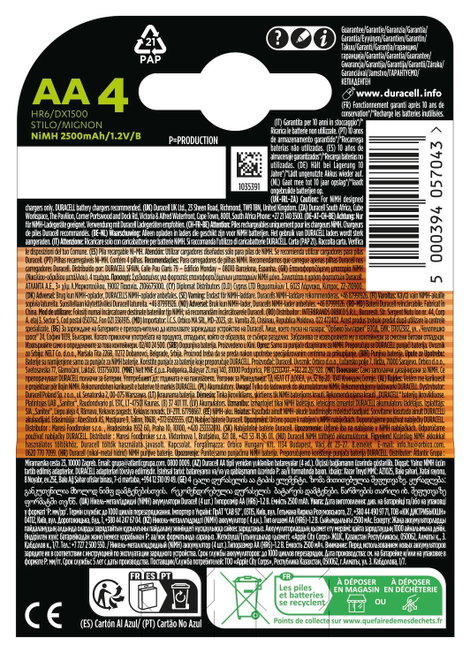 Ceruza akku AA, NiMH, 1,2V 2400 mAh, 4 db, Duracell LR06, AA, LR6, AAB4E, AM3, 815, E91, LR6N 2. kép