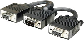 VGA &quot Y&quot  elosztókábel [1x VGA dugó => 2x VGA alj ] 0.15 m fekete Manhattan 304559