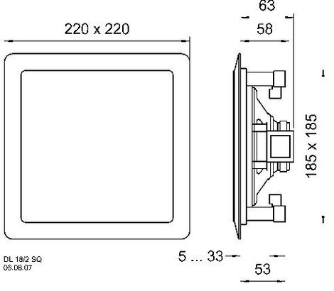 Mennyezetbe, falba építhető PA hangszóró, fehér színben 220 mm Visaton DL 18/2SQ ELA 3. kép
