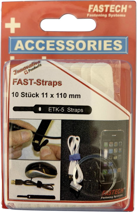 Tépőzáras kábelkötöző 10db-os szett 110 mm x 11 mm fehér színben Fastech 800-010C