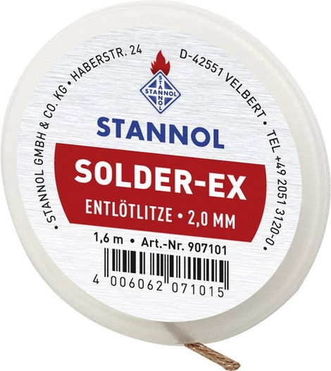 Kiforrasztó huzal, ónszívó sodrat 1.6 m 2.0 mm széles Stannol Solder