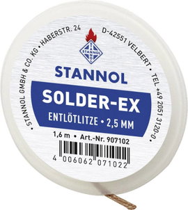 Kiforrasztó huzal, ónszívó sodrat 1.6 m 2.5 mm széles Stannol Solder