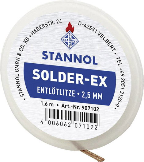 Kiforrasztó huzal, ónszívó sodrat 1.6 m 2.5 mm széles Stannol Solder