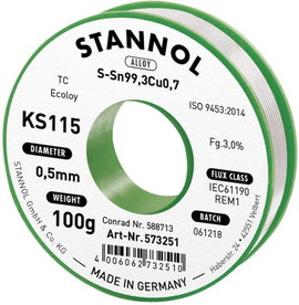 Forrasztóhuzal, ólommentes, 100 g, 0,5 mm, 3,0%, KS115