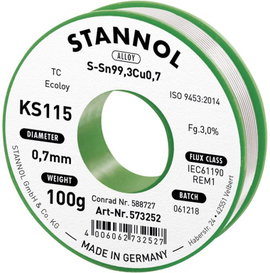 Forrasztóhuzal, ólommentes, 100 g, 0,7 mm, 3,0%, KS115