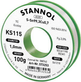 Ólommentes forrasztóón Sn99.3Cu0.7 100g 1 mm, Stannol KS115