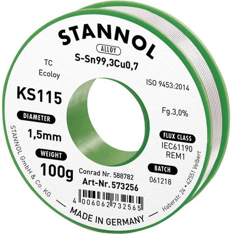 Forrasztóhuzal, ólommentes, 100 g, 1,5 mm, 3,0%, KS115