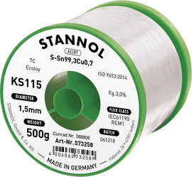 Forrasztóhuzal, ólommentes, 500 g, 1,5 mm, 3,0%, KS115