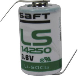 1/2 AA lítium elem, forrasztható, 3,6V 1200 mAh, forrfüles, 15 x 25 mm, Saft LS14250HBG