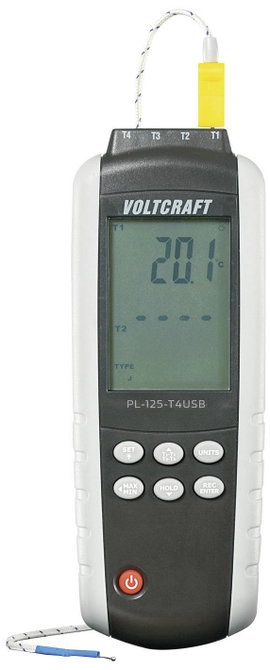 4 csatornás digitális &quot K/J&quot  típusú hőmérő, Voltcraft PL-125-T4