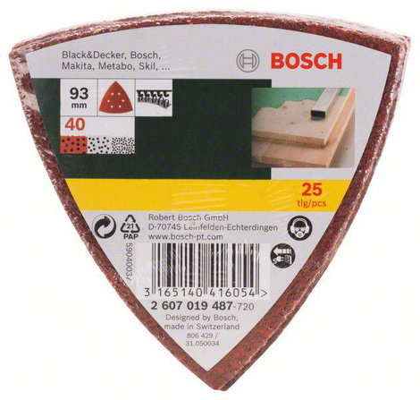 Delta csiszolópapír 40, méret: 93mm, 25 db, Bosch 2607019487 2. kép