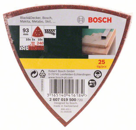 Delta csiszolópapír készlet 60/120/240, méret: 93mm, Bosch 2607019500 2. kép