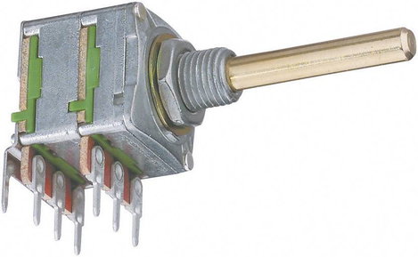 Forgó potméter, sztereo, 0,05 W 100 kΩ Potentiometer Service GmbH 4021 16T W4B8L30 100K+LOG