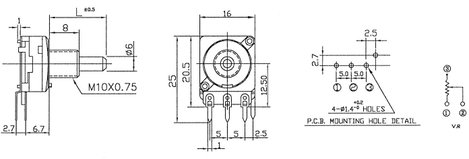 Forgó potméter, mono 0,05 W 5 kΩ Potentiometer Service GmbH 2177 ALPHASTAT 16 M10 5K LOG 2. kép