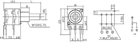 Forgó potméter, sztereo, 0,2 W 10 kΩ Potentiometer Service 4165 LIN 2. kép