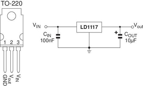 Kisfeszültségű stabilizátor, 0,8 A, pozitív ST Microelectronics, LD1117V33, TO-220, 3.3 V 2. kép