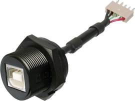 USB dugaszolható összekötő 2.0 - IP67 Alj, beépíthető A-USB-BPFS USB B aljról 5 pólusú dugóra Assman