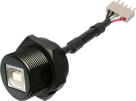 USB dugaszolható összekötő 2.0 - IP67 Alj, beépíthető A-USB-BPFS USB B aljról 5 pólusú dugóra Assman