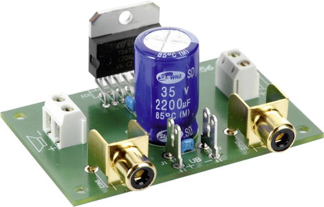 Hangfrekvenciás erősítő építőkészlet 2 x 35 W, 8 - 18 V/DC, 20 Hz - 20 kHz, 2 - 4 Ω, Tru Components