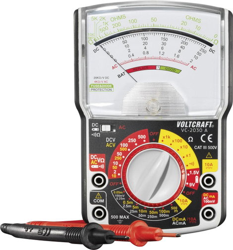 Analóg multiméter 10A/DC, 500V AC/DC Voltcraft VC-2030A