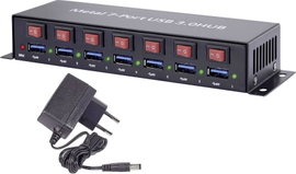 USB 3.0 hub, fém, kapcsolható, 7 portos, Renkforce RF-3269622