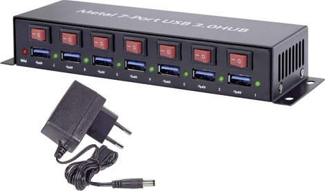 USB 3.0 hub, fém, kapcsolható, 7 portos, Renkforce RF-3269622