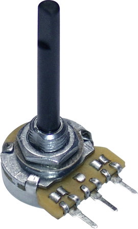 Forgó potméter, 16 mm, mono, log 22kΩ, 0,12W, Potentiometer Service GmbH PC16BU 9619