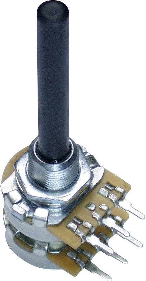 Forgó potméter, 16 mm, sztereo, lin 100kΩ, 0,25W, Potentiometer Service GmbH PC2G16BU 9708