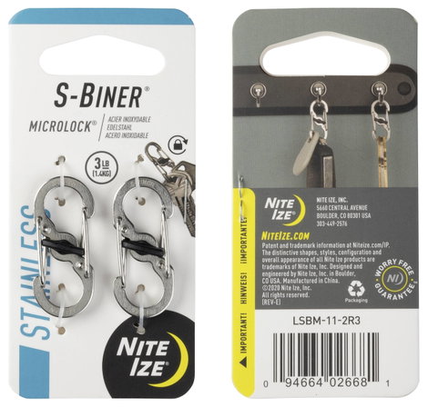 Dupla karabíner, ezüst színű, 2 db, S-Biner MicroLock NI-LSBM-11-2R3 MicroLock S-Biner 2 NITE Ize 9. kép