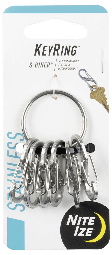 Kulcskarika, ezüst színű, 6 db S-Biner karabínerrel NI-KRGS-11-R3 KeyRing NITE Ize 6. kép