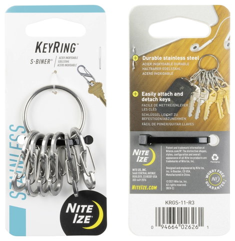 Kulcskarika, ezüst színű, 6 db S-Biner karabínerrel NI-KRGS-11-R3 KeyRing NITE Ize 8. kép
