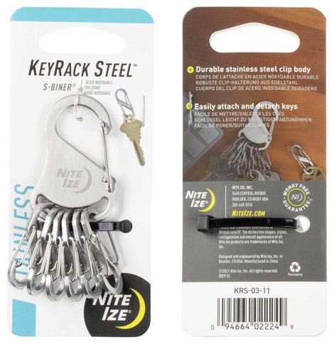 Kulcstartó, ezüst színű, 6 db 0,5-ös méretű S-Binerrel NI-KRS-03-11 KeyRack 6 S-Biner NITE Ize 2. kép