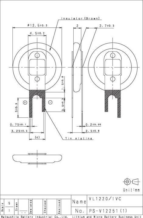 VL1220 gombakku lítium, beforrasztható, álló, 3 V 7 mAh, Panasonic VL1220-1VCE 2. kép