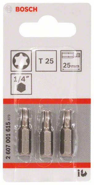 Csavarozó bit extrakemény, T25, 25 mm, 3 részes készlet Bosch 2607001615 T 25 hossz:25 mm 2. kép