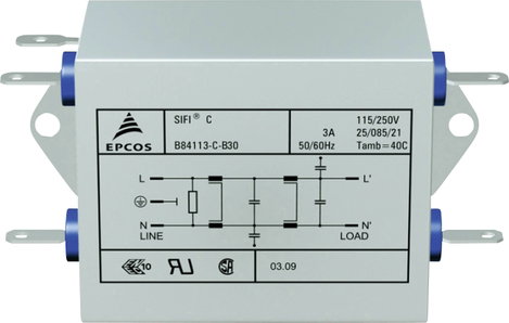 Epcos Hálózati zavarszűrő, SIFI C, nagy csillapítás STANDARD SZŰRŐ, SIFI C, 2X10A 250V 115/250 V/50-