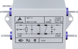 Epcos Hálózati zavarszűrő, SIFI E, nagy csillapítás STANDARD SZŰRŐ, SIFI E, 2X10A 250V 115/250 V/50/
