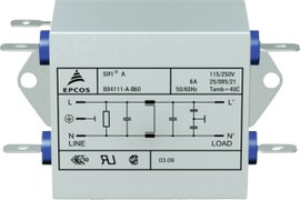 Epcos Hálózati zavarszűrő SIFI A, normál csillapítás STANDARD SZŰRŐ, SIFI A, 2X6A 250V 115/250 V/50-